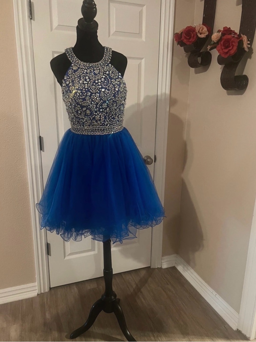 Rachel Allan Royal Blue Beaded Homecoming Party A Line Dress
